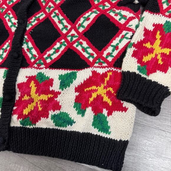 Vintage 90s Hand Knit Cardigan Sweater Christmas Holiday Oversized Small - Picture 9 of 9